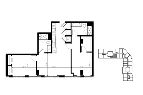 Floor plan for 2 beds, 2 baths, 1115 sqft